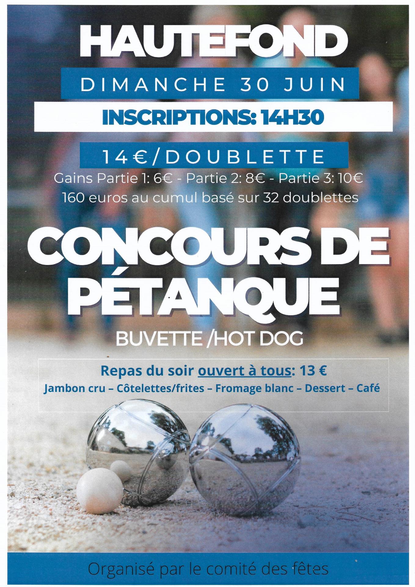 Concours de pétanque du comité des fêtes de Hautefond